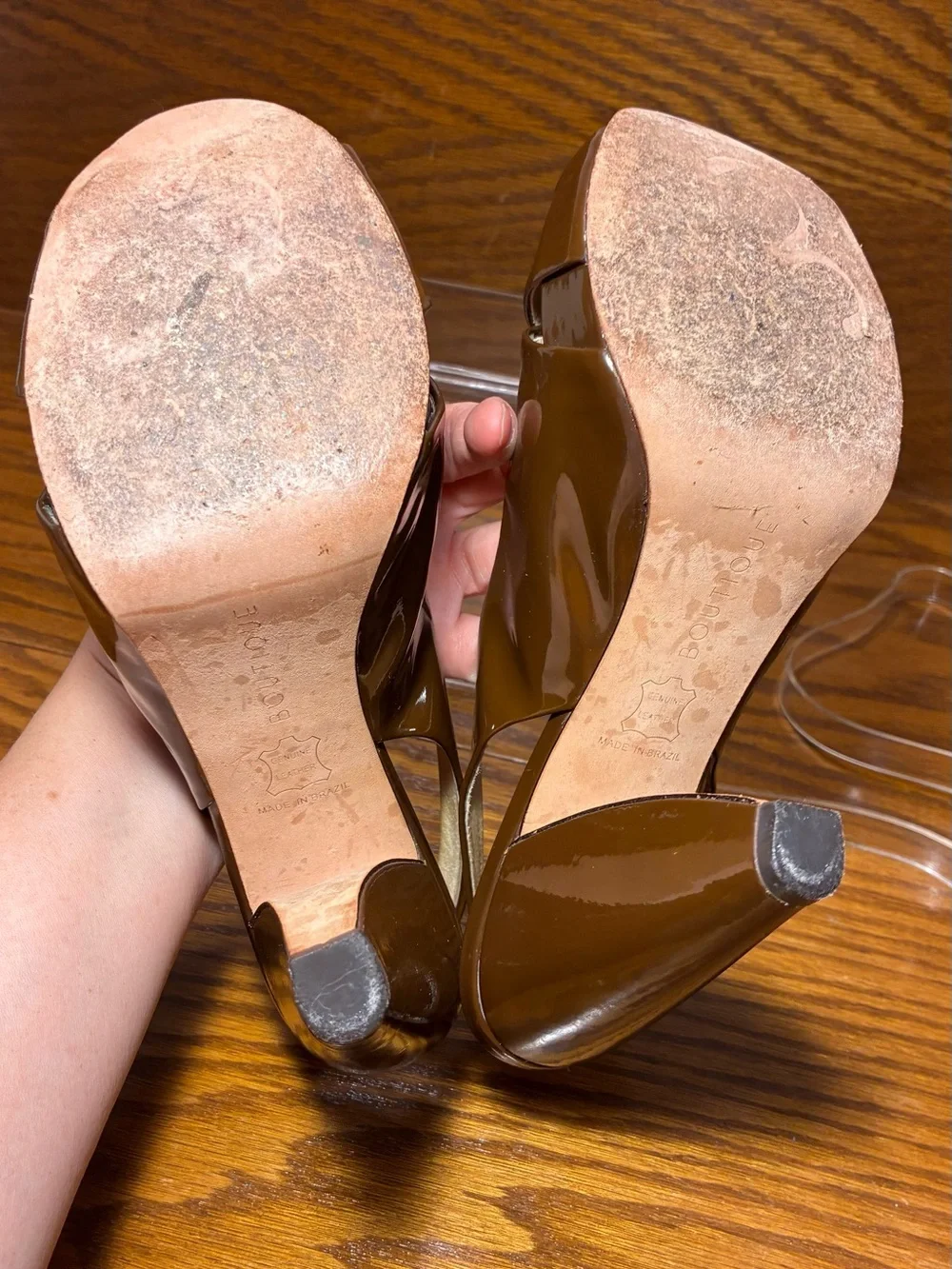 Boutique 58 Retro Slingback Platform Block Heels Brown Patent Size 8